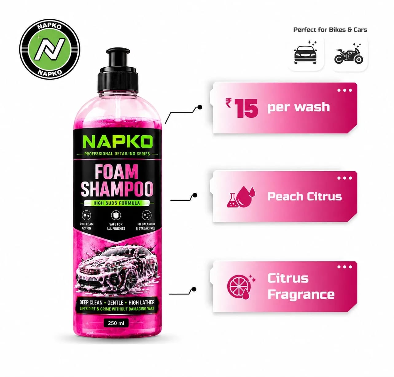 NAPKO Auto Wash Shampoo for Cars & Bikes - 250 ml - image 2