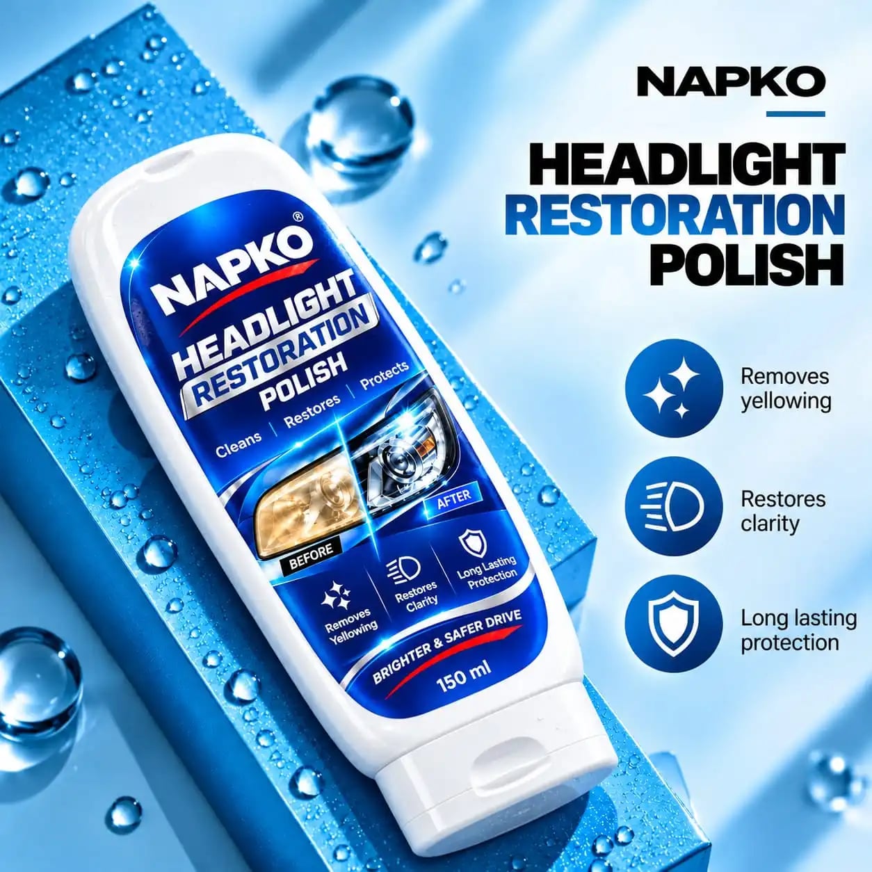NAPKO Headlight Restoration Kit - 150g Polish with 380 GSM Microfiber Cloth - image 3