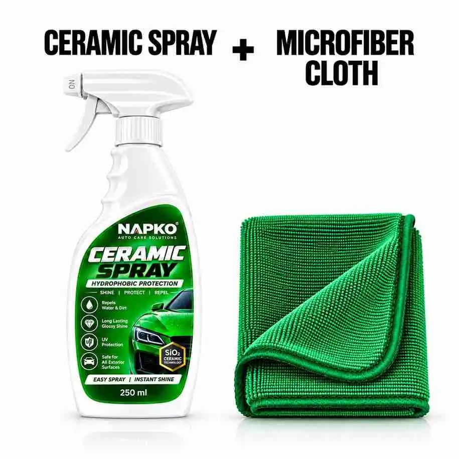 NAPKO Ceramic Spray Kit for Cars - 250 ml with 380 GSM Microfiber Cloth