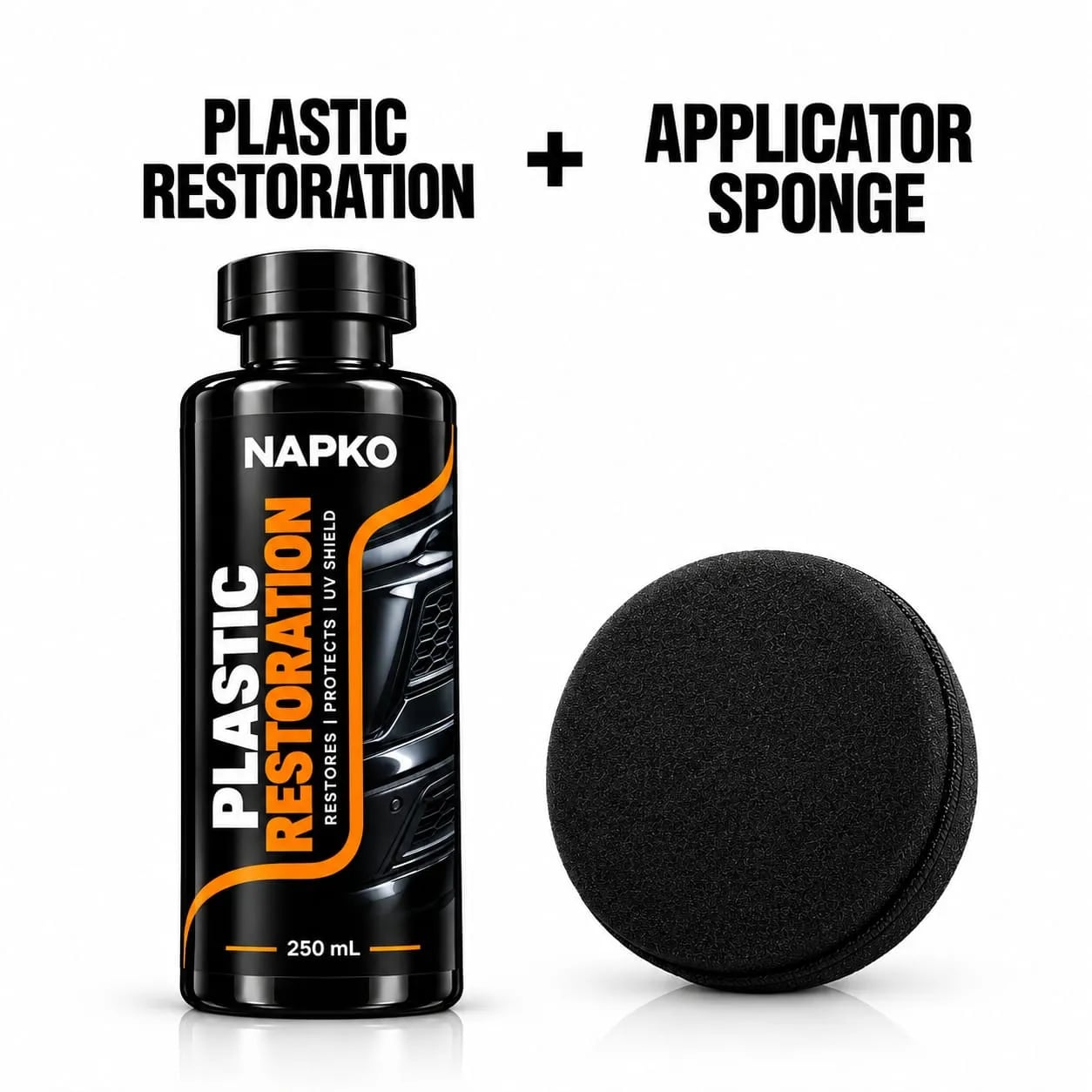 NAPKO Car Plastic Restoration Kit - Plastic Restoration, 250 ml Black Trigger & Black Sponge