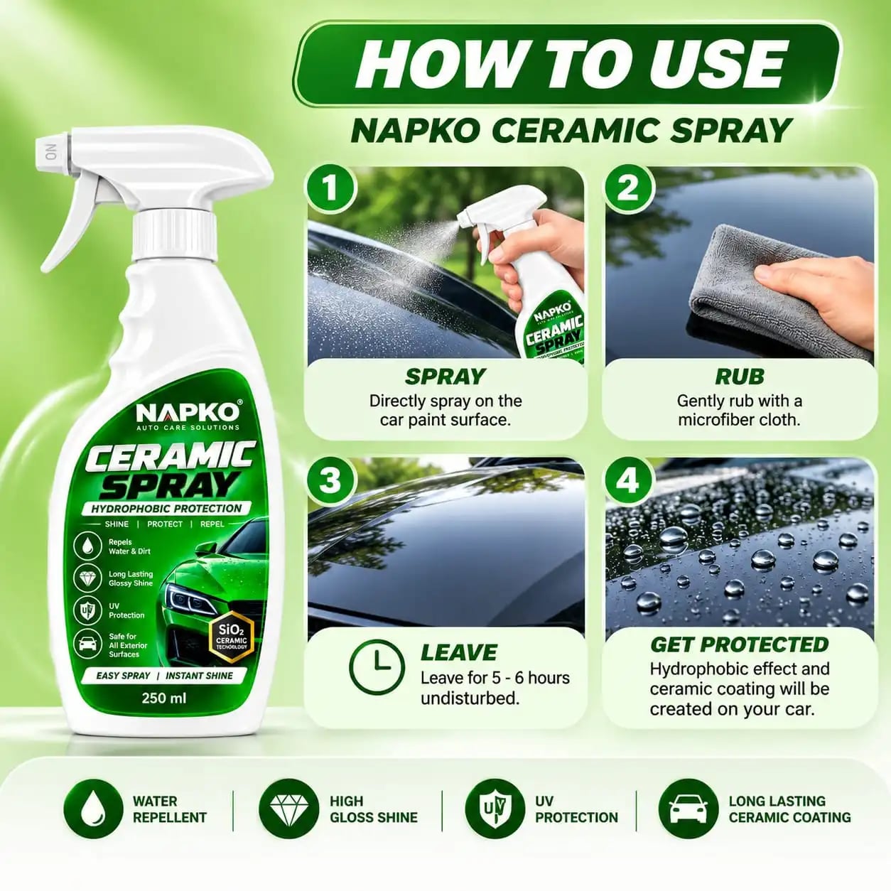 NAPKO Ceramic Spray Kit for Cars - 250 ml with 380 GSM Microfiber Cloth - image 3