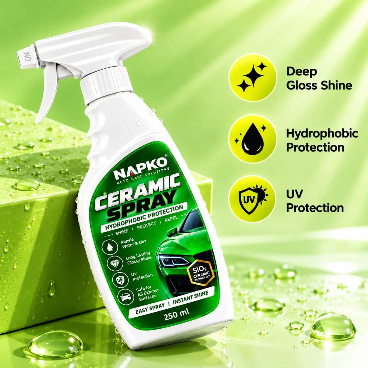 NAPKO Ceramic Spray Kit for Cars - 250 ml with 380 GSM Microfiber Cloth - image 2